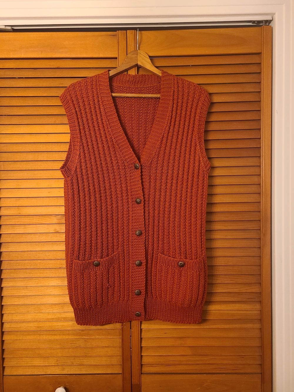Rust Knit Button-Front Sleeveless Sweater Vest